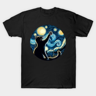 Cat in the night with star, impressionism, famous painting, Starry Night Style Van Gogh painting Cat Lover T-Shirt